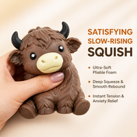 Jouet Squishy Mignon Vache Highland, Jouet Anti-Stress Doux à Presser, Cadeau pour Fête Thème Ferme