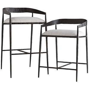 Tabouret de bar haut Ansel en lin et fer/acier, durable, pour bar à domicile et salle à manger - Product Image 1