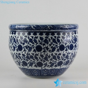 Pot de fleurs en céramique RZFU09-A-C73-01, motif de fleurs torsadées <span class=keywords><strong>bleu</strong></span> et blanc - Product Image 2