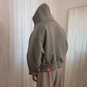 Sweat à capuche zippé épais 100 % coton, coupe oversize, uni, haute qualité, personnalisable, unisexe, effet délavé, hiver - Product Image 2