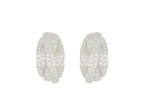 Boucles d'oreilles créoles en or blanc 18 carats, serties de diamants pavés multicouches, bijoux de luxe, hypoallergéniques, accessoires pour femmes - Product Image 4