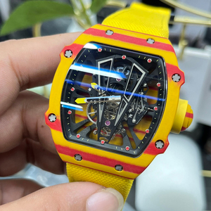 Sporty Skeleton Tourbillon Watch with Carbon Case and Yellow <b>Red</b> Accents - Product Image 3