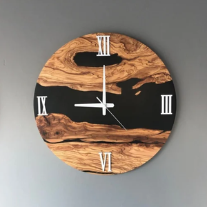 Wooden Epoxy Resin Wall <b>Clock</b> Modern Silent Non Ticking Analog <b>Clock</b> with Roman Numerals Rustic Home Office Living Room - Product Image 4