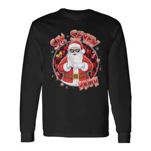 Santa Says Six Seven 6 7 Gen Z Meme Camiseta de manga larga con humor navideño - Product Image 1