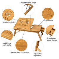 Bureau d'ordinateur portable en bambou réglable en hauteur, table de lit pliable, plateau de service pour petit-déjeuner