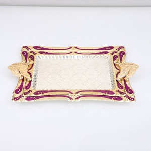 Bandeja de servicio de comida de restaurante de lujo con asas, bandeja árabe dorada de servicio de metal de lujo, bandeja Vintage turca Plateau De Service - Product Image 3