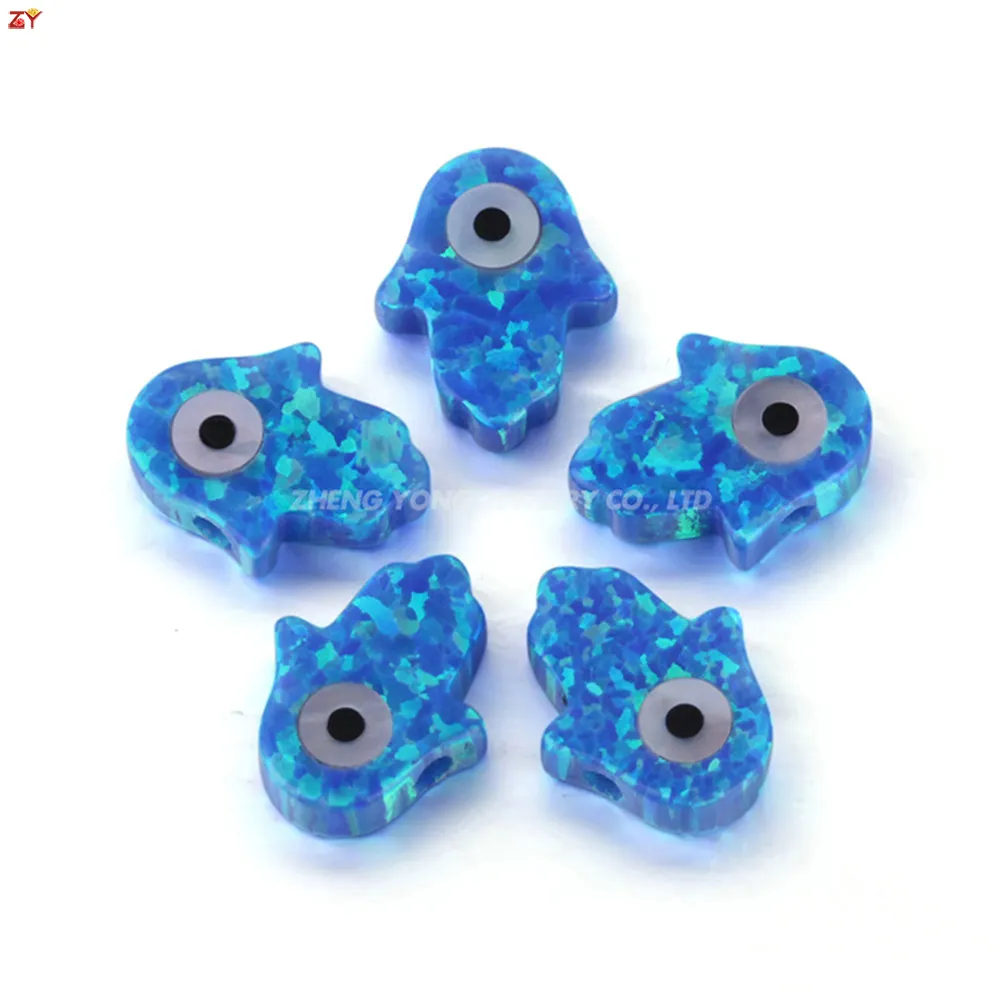 Zhenzyong-GEMA de ojo de ópalo sintético, joyería de ópalo/ópalo azul de fuego, Hamsa/8x10mm, Ópalo malvado