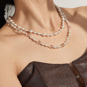 Collier minimaliste transparent en perles simulées, chaîne en acier inoxydable plaqué or, résistant à l'eau, pour femmes - Product Image 3