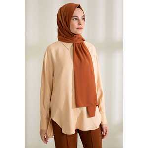 Chal de Seda Medina Color Tabaco, Bufanda Larga para Mujer, Elegante Accesorio de Moda para la Cabeza - Product Image 2