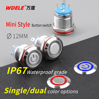 WD12MM 1NO sakelar tombol tekan logam sesaat dua/tiga warna 4PIN/2PIN sakelar tombol tekan mobil bercahaya tahan air