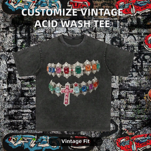 T-shirts personnalisables Streetwear délavés à l'acide pour hommes, en coton épais 100% tricoté, écologiques, imprimés par transfert thermique, unisexe, style vintage - Product Image 2