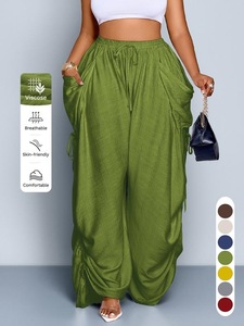 Pantalones Anchos Transpirables de Primavera y Verano para Mujer, Estilo Resort, con Cordón Ajustable, Bolsillos <span class=keywords><strong>Cargo</strong></span>, Pantalones Harem con Corte Estructurado - Product Image 5
