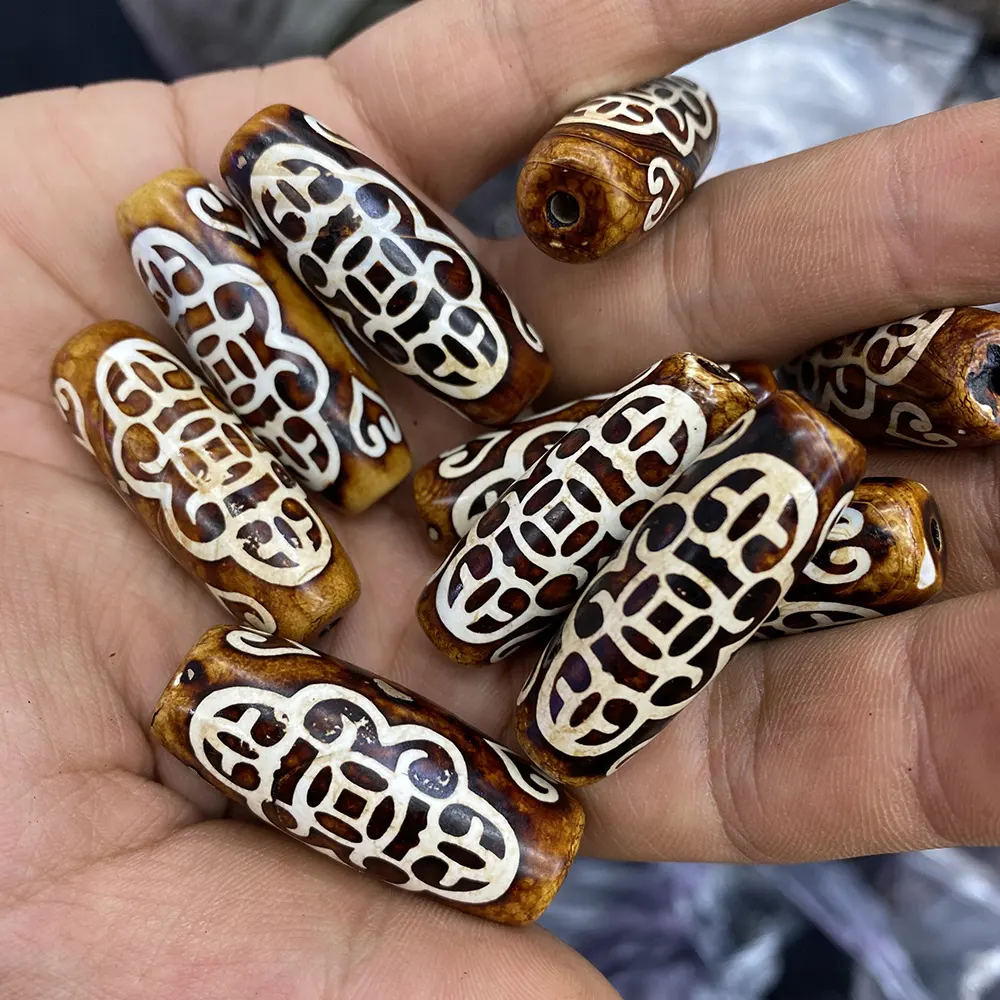 Tibet Dzi akik boncuk toptan 40x14mm akik uzun kepçe boncuk Tibet Tibet Dzi boncuk takı yapımı için