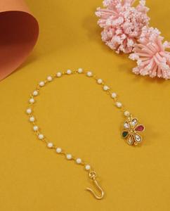 Fashion Gold Plated Pearl Drop Flower <b>Nose</b> <b>Ring</b> Copper <b>Nath</b> Nathani Piercing Jewelry for Women Party Festival Wear - Product Image 5
