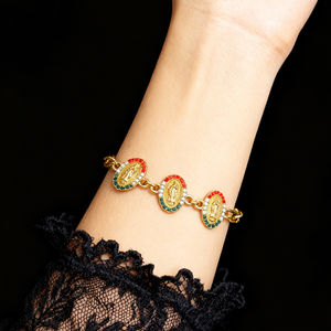 Ingrosso gioielli in rame 14k placcato in oro vendita calda ovale zircone vergine maria religioso Figaro braccialetti Pulsera Cristiana - Product Image 2