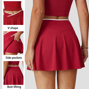 Rok Tenis 2 in 1 Model V Terbaru Warna Kontras Mewah Elastis Tinggi Cepat Kering Slim Fit A-line Rok Wanita Pickleball Paddle - Product Image 6