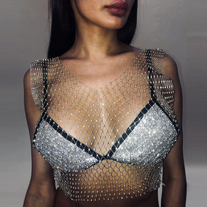 T-shirt court <span class=keywords><strong>Transparent</strong></span> en maille avec diamants pour femme, Top Sexy - Product Image 6