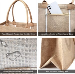 Reusable Printing Mall Grocery High-capacity <strong>Jute</strong> <strong>Bags</strong> With logo Foldable Large Burlap <strong>Tote</strong> <strong>Bags</strong> <strong>Jute</strong> - Product Image 6