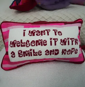 SHN042 I Want To Welcome It With A Smile And Hope Sofa Couch Home Decorative Needlepoint Pillow