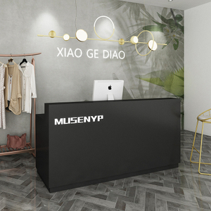 Modern Black Reception Desk Curved <b>LED</b> <b>Light</b> Office Lobby Hotel Beauty Salon Clinic Front Counter Spa - Product Image 6