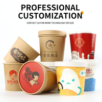 Tasse en papier biodégradable bol soupe chaude tasse à emporter seau à nouilles kraft tasse d'emballage de logo personnalisé bol à soupe en papier rond