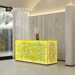 Comptoir de réception en cristal de quartz <span class=keywords><strong>jaune</strong></span> rétroéclairé, pierre semi-précieuse, avec éclairage LED pour entreprise, hôtel, villa - Product Image 1