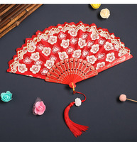 Éventail de danse chinoise en tissu imprimé rétro, pliable, style Hanfu classique, magnifique pour la scène, cadeau, accessoire de spectacle