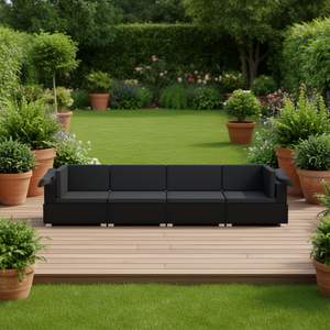 Divano da Esterno con Braccioli Regolabili, Set da Giardino a 4 Posti, Design Contemporaneo in Rattan PE Nero - Product Image 3