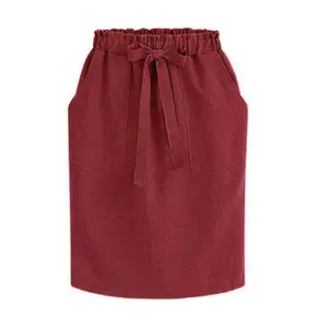 Verano otoño elegante Midi faldas de oficina lápiz falda de algodón elástico de la cintura de la cadera paquete falda de arco