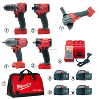 Ensemble d'outils électriques sans fil Milwaukee 18V Brushless, kit complet avec 4 batteries, chargeur et sac de transport pour la construction
