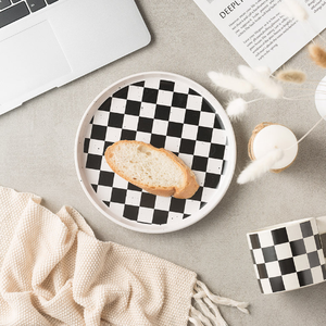 High Quality Splashed Ink Checkerboard Patterned Modern Stoneware Ceramic Kitchen <b>Plate</b> Eco-Friendly Dishwasher Safe Food Grade - Product Image 3