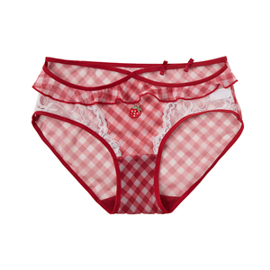 Braguitas de cintura baja para mujer, estilo dulce y coqueto, con estampado de fresas, malla y encaje, transpirables, agradables para la piel y cómodas. - Product Image 4