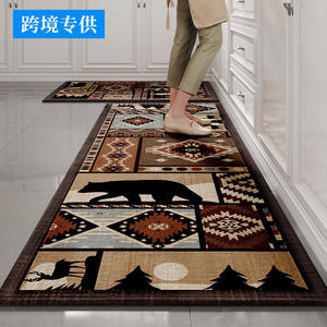 Tapis de cuisine rectangulaire antidérapant à motif géométrique patchwork, tapis d'entrée pour la maison en bambou et coton avec semelle en caoutchouc - Product Image 2