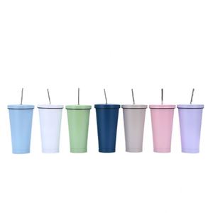 Taza de café al por mayor personalizada de acero inoxidable de doble pared con aislamiento al vacío de 750 ml con tapa y pajita metálica - Product Image 1