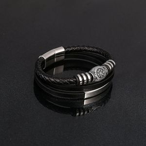 Pulsera de Cuero con Brújula Vikinga para Hombre |   Cierre Magnético de Acero Inoxidable |   Pulsera de Cuero Trenzado y Plano de Varias Capas - Product Image 5