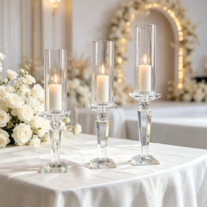 Wholesale Clear Hurricane Crystal <b>Glass</b> Candle Holder Windproof Cylinder Taper <b>Candlestick</b> for Wedding Table Centerpiece - Product Image 1