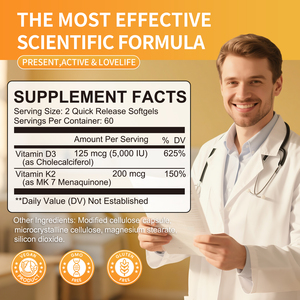 Cápsulas de Gel Suave de Vitamina D3 <span class=keywords><strong>K2</strong></span> de Marca Privada, 120 Unidades, Apoyo Inmunológico, Ingredientes Naturales con Aceite de Coco Orgánico - Product Image 6