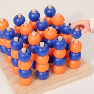 Jeu de stratégie en bois portable 3D Connect Four in a Row, jouet classique amusant pour stimuler le cerveau - Product Image 2