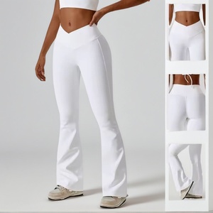 Pantalon de Yoga Bootleg décontracté pour femmes V Crossover <span class=keywords><strong>taille</strong></span> haute Flare contrôle du ventre Scrunch fesses levage entraînement large bas actifs - Product Image 1