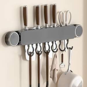 Suction Cup Knife Holder Wall Mounted With Hooks For Kitchen Utensil Storage Gray - Product Image 2