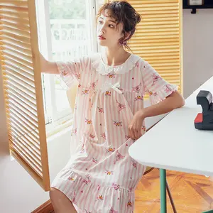 Estate 100% <span class=keywords><strong>cotone</strong></span> di estate della ragazza camicia da notte manica corta grande formato le donne incinte allentate sottile <span class=keywords><strong>vestiti</strong></span> a casa nel lungo abito a casa - Product Image 5