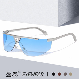 Lunettes de soleil incurvées intégrées Y2K, monture en métal, verres en PC, protection UV400, lunettes de sport, couleur argent - Product Image 1
