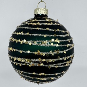 Boules de Noël en verre vert profond de 8 cm avec paillettes et motifs peints, forme ronde, à suspendre, <span class=keywords><strong>Bola</strong></span> de Navidad - Product Image 1