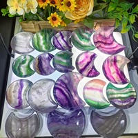 Bol de purification décoratif en cristal de fluorite naturelle, gravé en forme de lune arc-en-ciel, pour collection, vente en gros