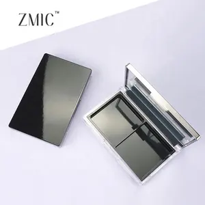 Rectangular compact powder case black silver 2 side square pan compact powder case with mirror