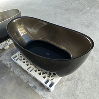 Baignoire autoportante de luxe en résine acrylique, surface solide, design écologique, noir mat, sur mesure, pour hôtel