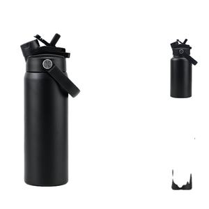 Bouteille d'eau isotherme sous vide à double paroi de 24 oz avec logo personnalisé, anti-fuite, pour le sport et les voyages, avec couvercle 2-en-1 à bec verseur et paille - Product Image 5