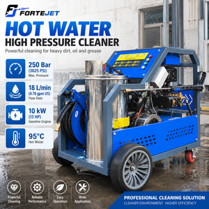 Idropulitrice Industriale ad Acqua Calda 250 Bar, Pulitore ad Alta Pressione 10kW 13HP con Motore a Benzina - Product Image 6