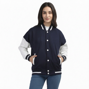 Veste universitaire color block unisexe en coton et polyester, style baseball, décontractée pour l'automne, col rabattu uni, coupe classique - Product Image 3