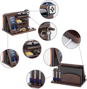 Regali per Uomini che hanno <span class=keywords><strong>tutto</strong></span>: Stazione di ricarica in legno per telefono, portachiavi, porta portafoglio, supporto per orologio, organizer da comodino - Product Image 4